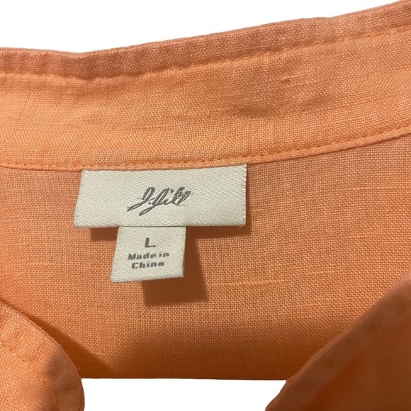 J Jill Orange Sorbet Embroidered Button Down Linen Tunic Top - Picture 4 of 9